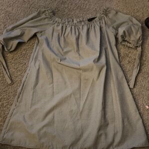 Black and White Gingham Off-Shoulder Dress